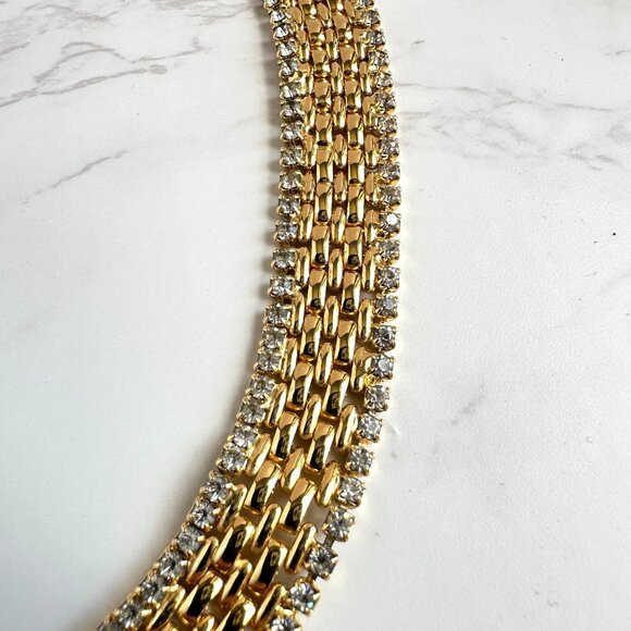 Kenneth Jay Lane Gold Rhinestone Choker Vintage Necklace Signed KJL - Picture 5 of 11